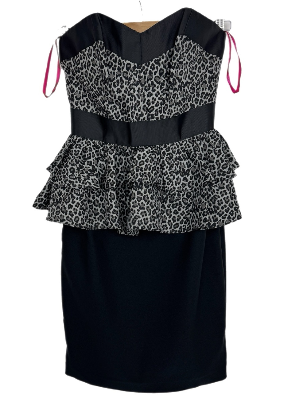 Betsey Johnson Black and Gray Strapless Leopard Peplum Dress *NWT*